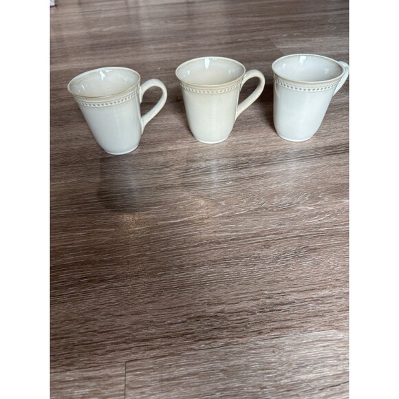 Set of 3 Retired Pier 1 Spice Route Sesame Beige Coffee Mugs with Beaded Rim - Picture 3 of 4